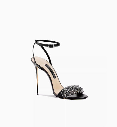 Black Strip Sandals Women's High Heels