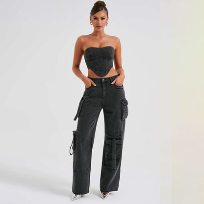 Denim Backless Tube Top Set