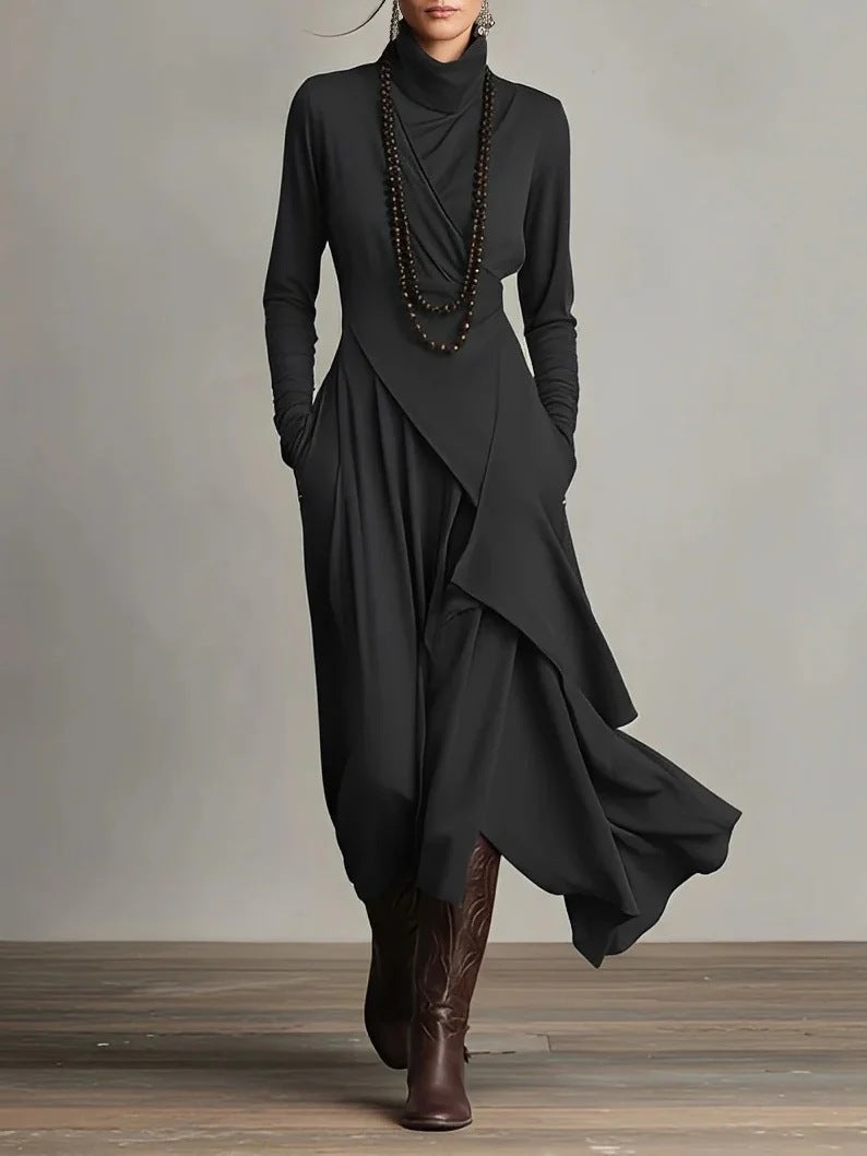 Long Sleeve Cross Wrap Maxi Dress