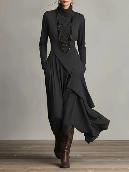Long Sleeve Cross Wrap Maxi Dress