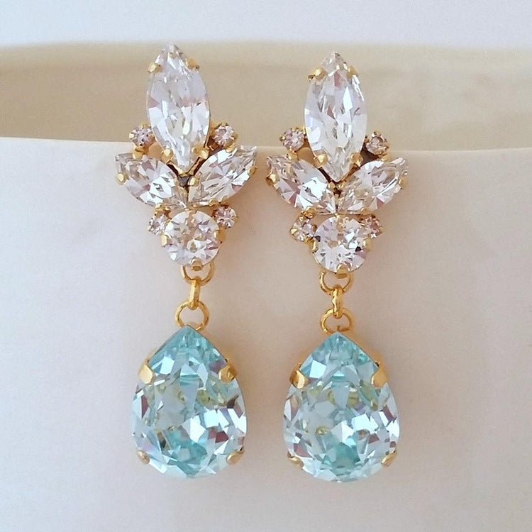 White Zircon Blue Drop Zircon Earrings