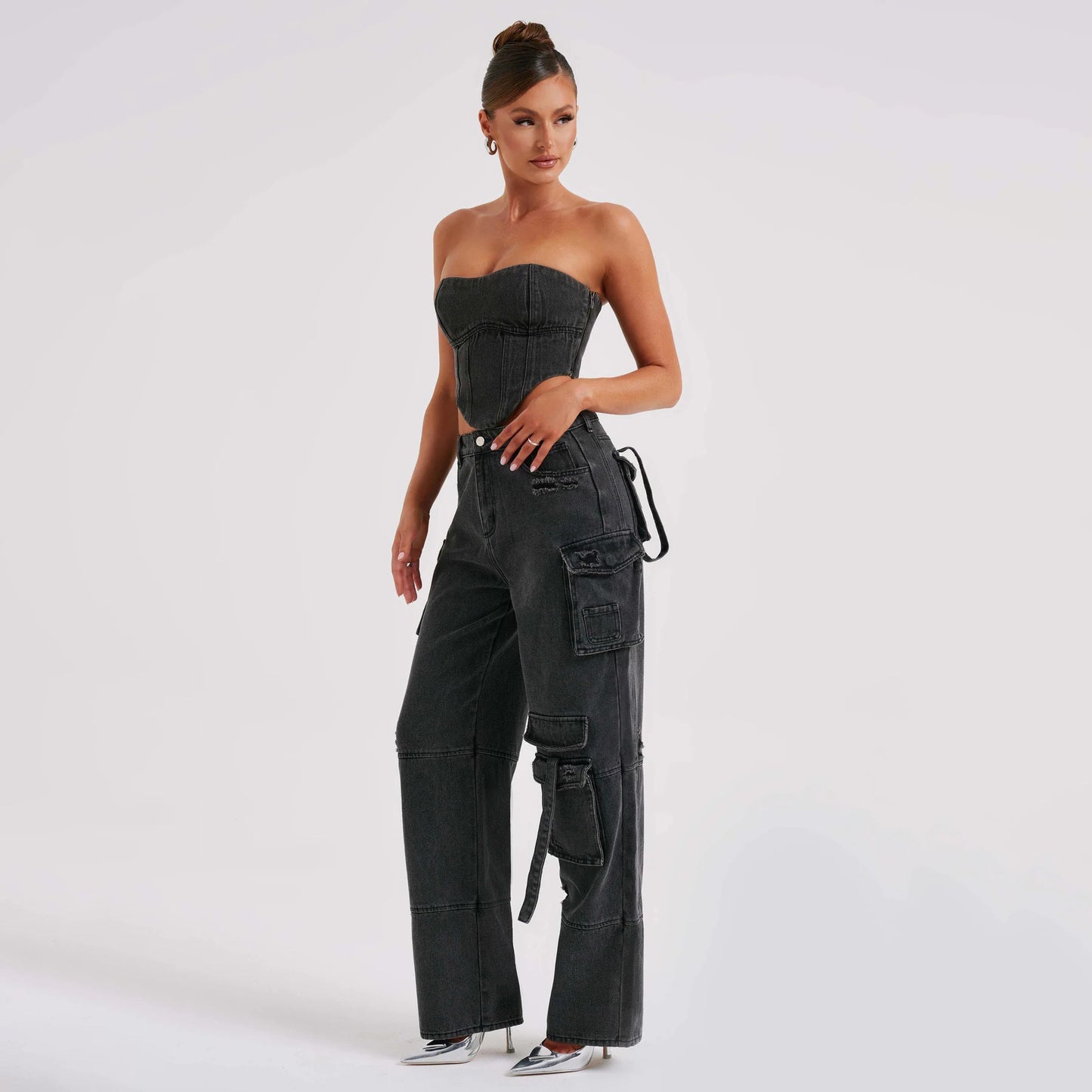 Denim Backless Tube Top Set
