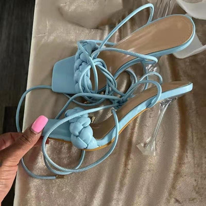 Weave Strappy Stiletto Heel Sandals