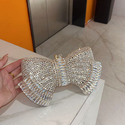 Metal Bow Clutch Crossbody Bag