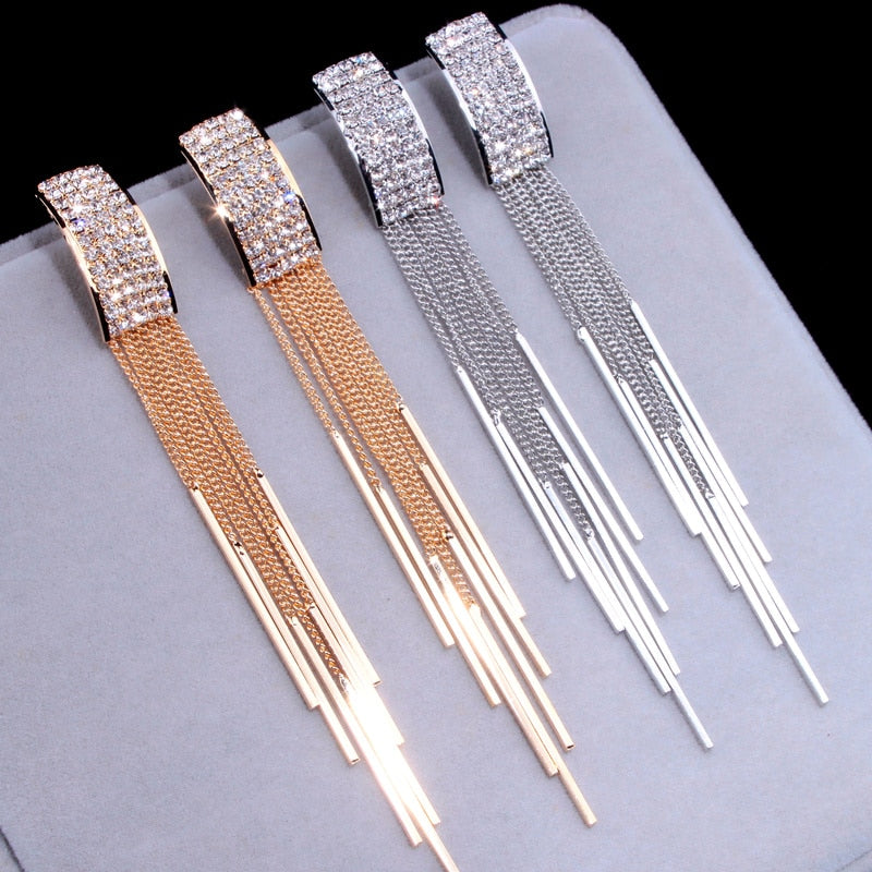 Long Crystal Earrings Tassel Earrings