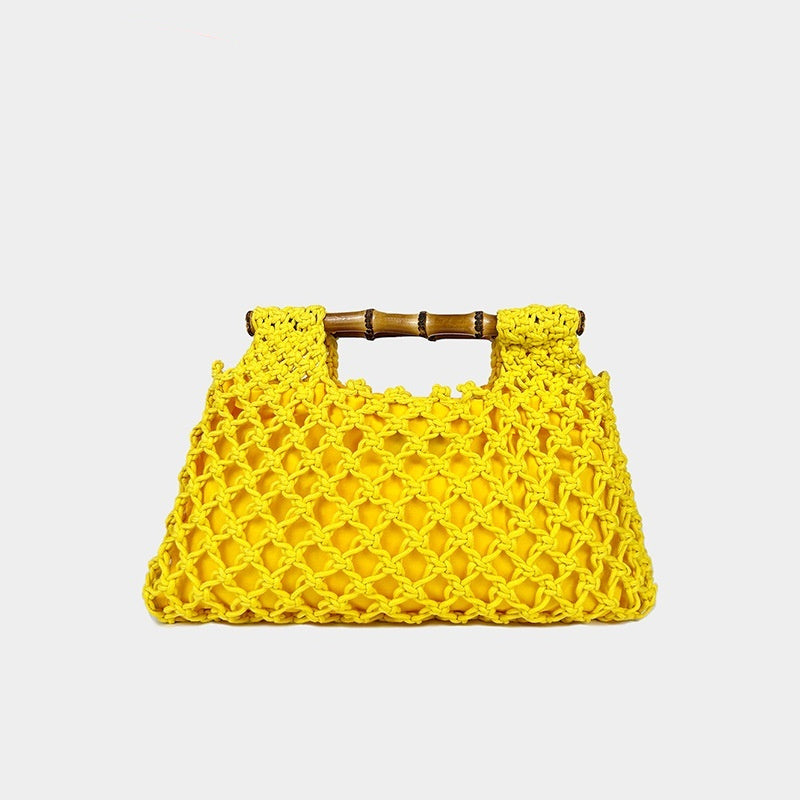 Handwoven Bamboo Handle Square Bag