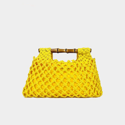 Handwoven Bamboo Handle Square Bag