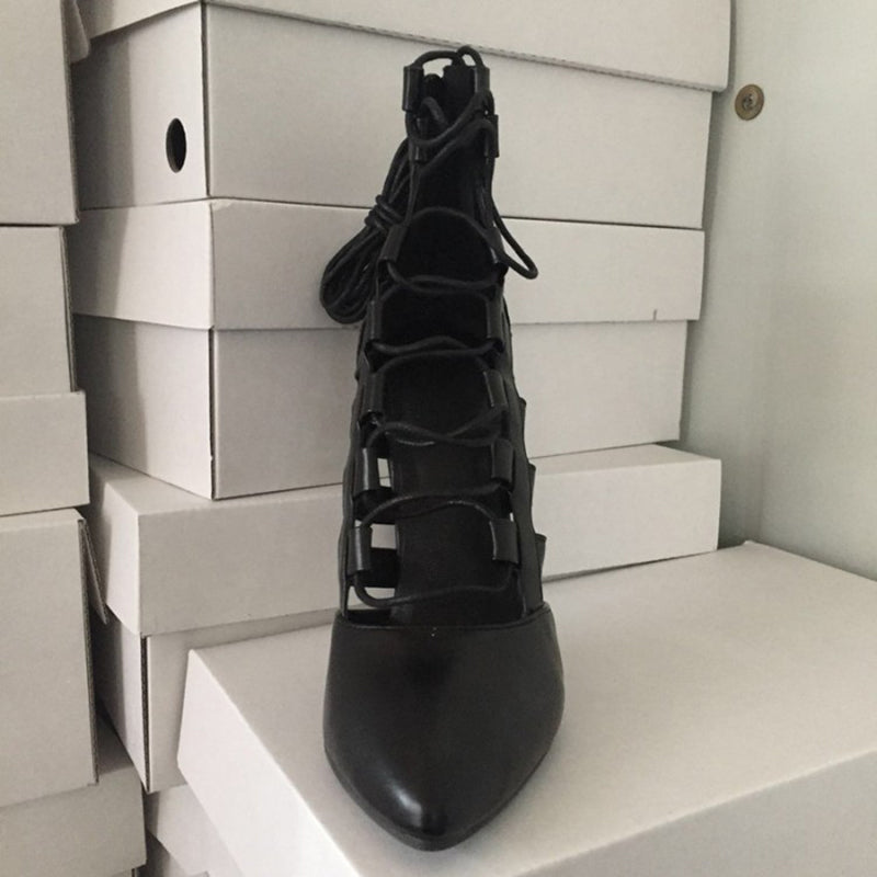 Pointed Lace-Up Roman Heels