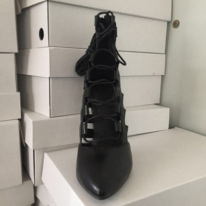 Pointed Lace-Up Roman Heels