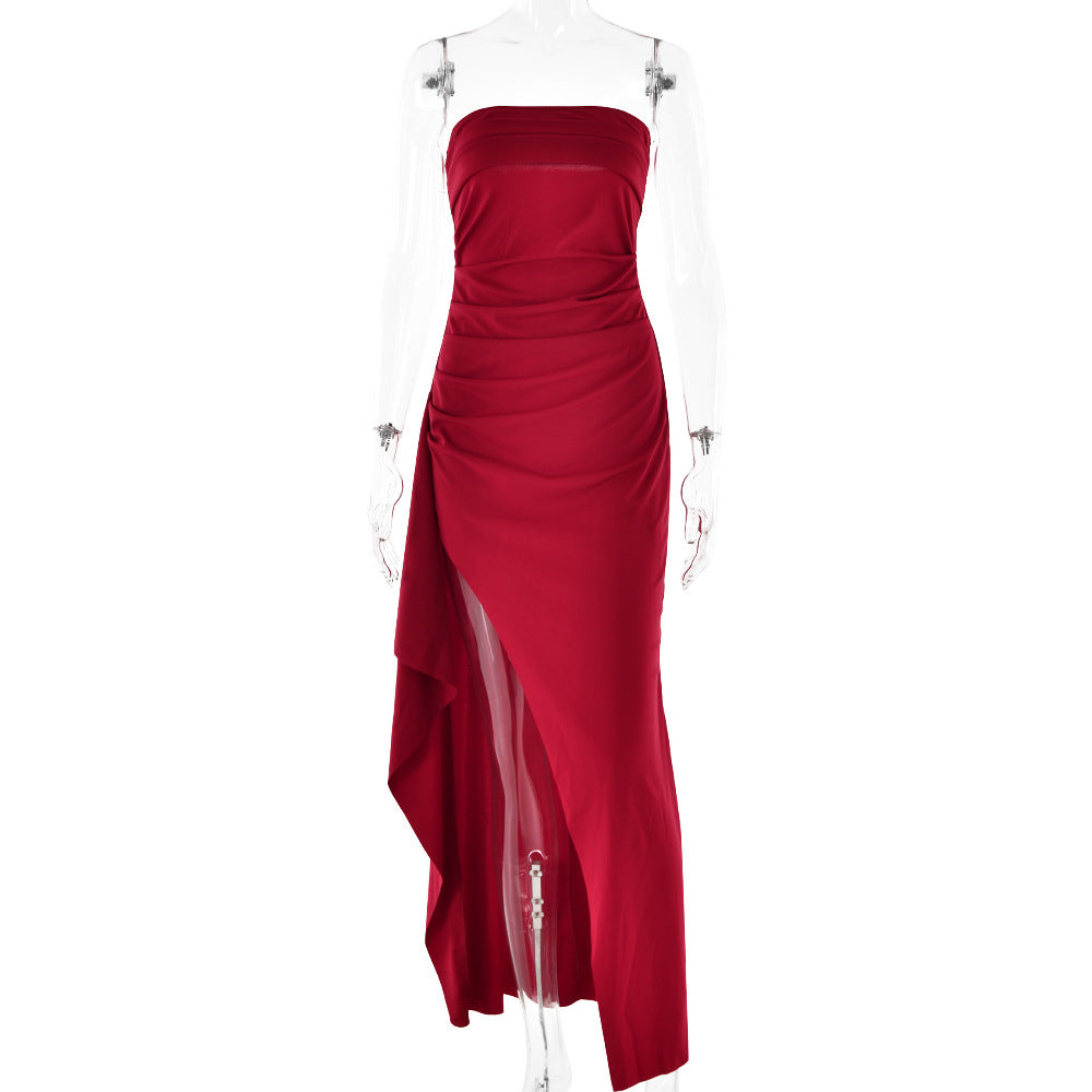 Strapless Pleated Split Dress