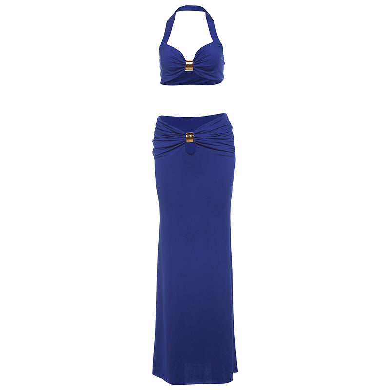 Bandeau Long Sleeve Slit Dress Set