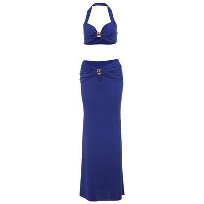 Bandeau Long Sleeve Slit Dress Set