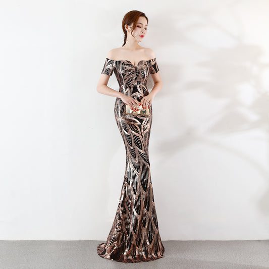 Fishtail Sequined Evening Dress
