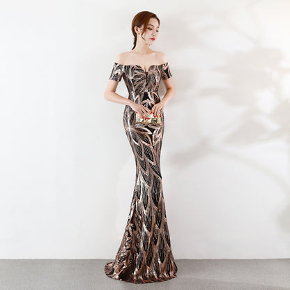 Fishtail Sequined Evening Dress