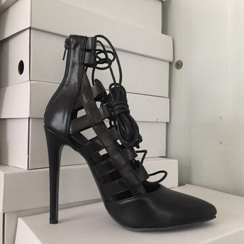 Pointed Lace-Up Roman Heels
