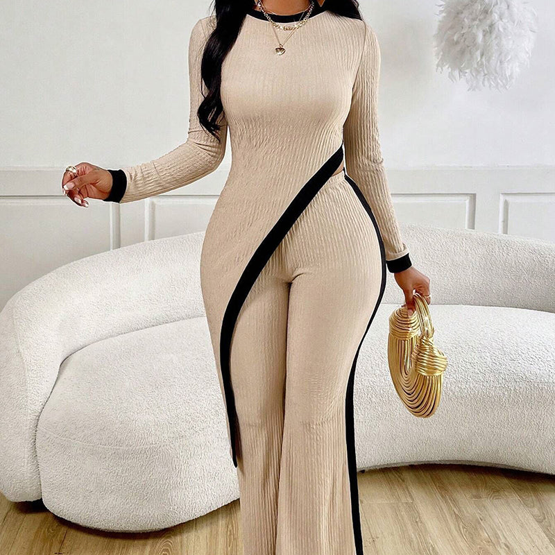 2 Piece Outfit Sexy Asymmetrical Hem Long Sleeve