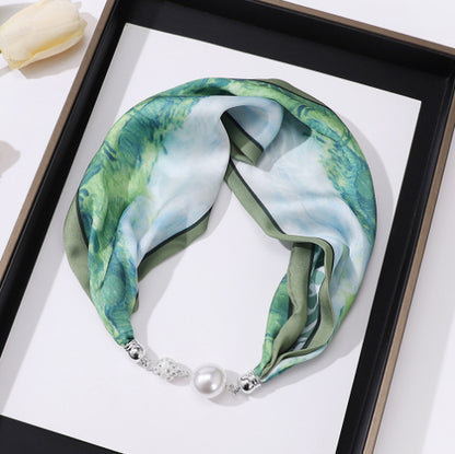 Silk Scarf Pearl Necklace