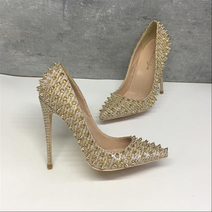 Women's Shoes Golden Ladies Rivet High Heels