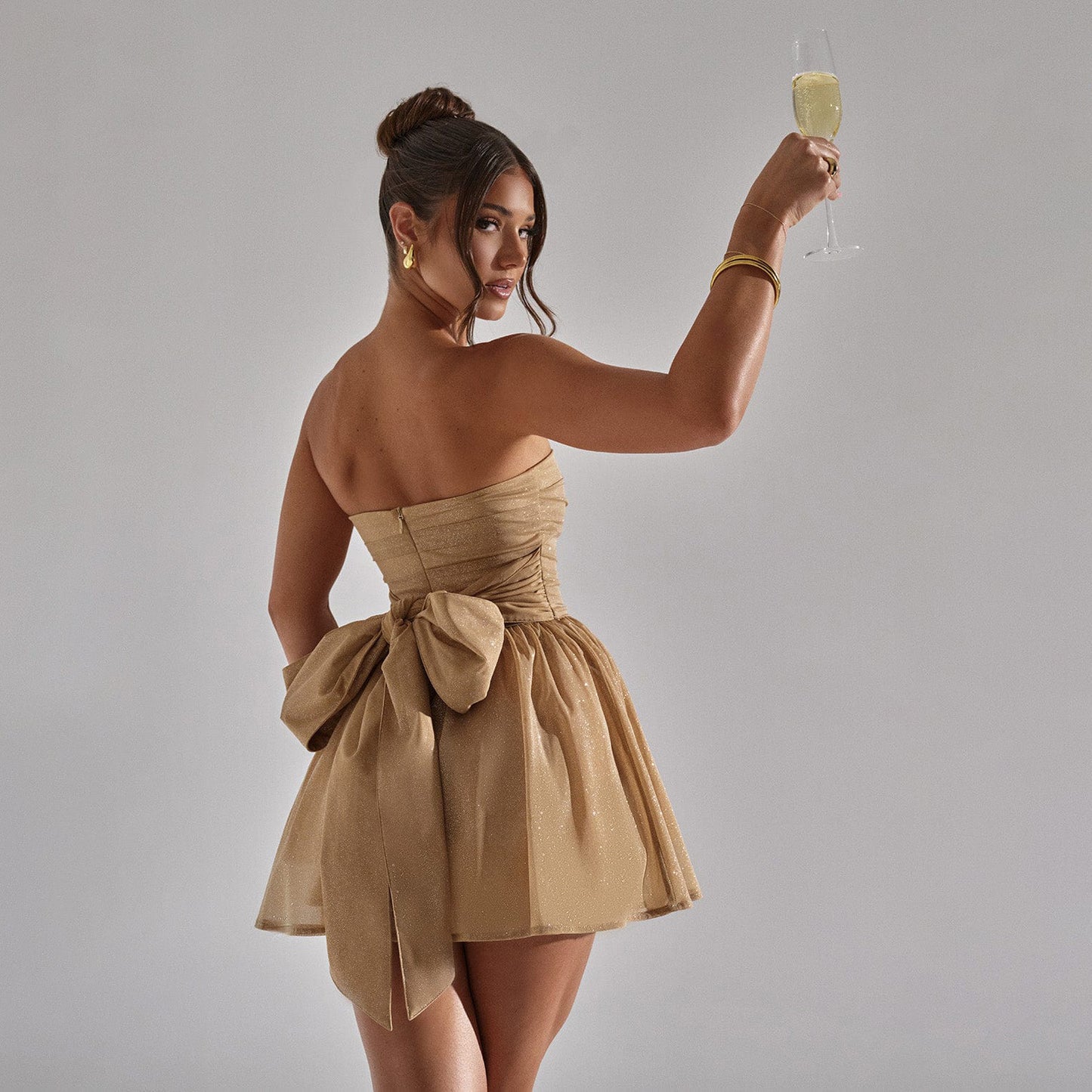 Tube Top Lace Dress With Back Bow-knot Summer Fashion