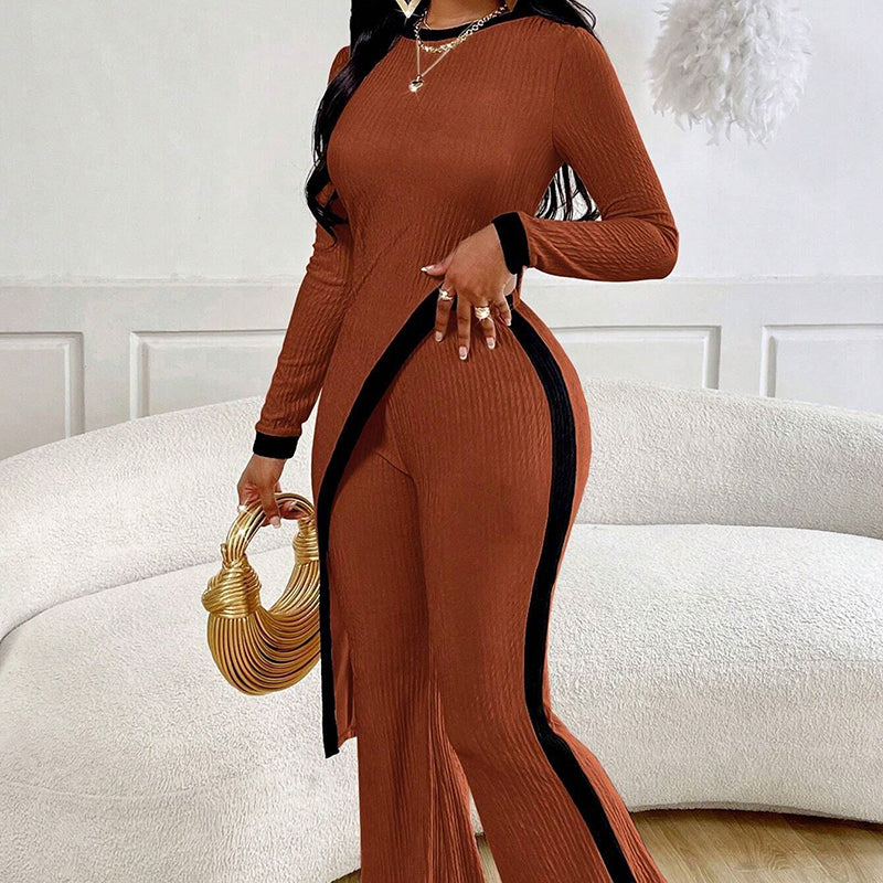 2 Piece Outfit Sexy Asymmetrical Hem Long Sleeve
