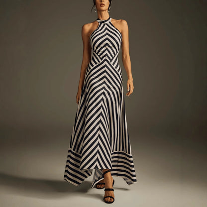 Sleeveless Backless Zebra Print Dress Formal Gown