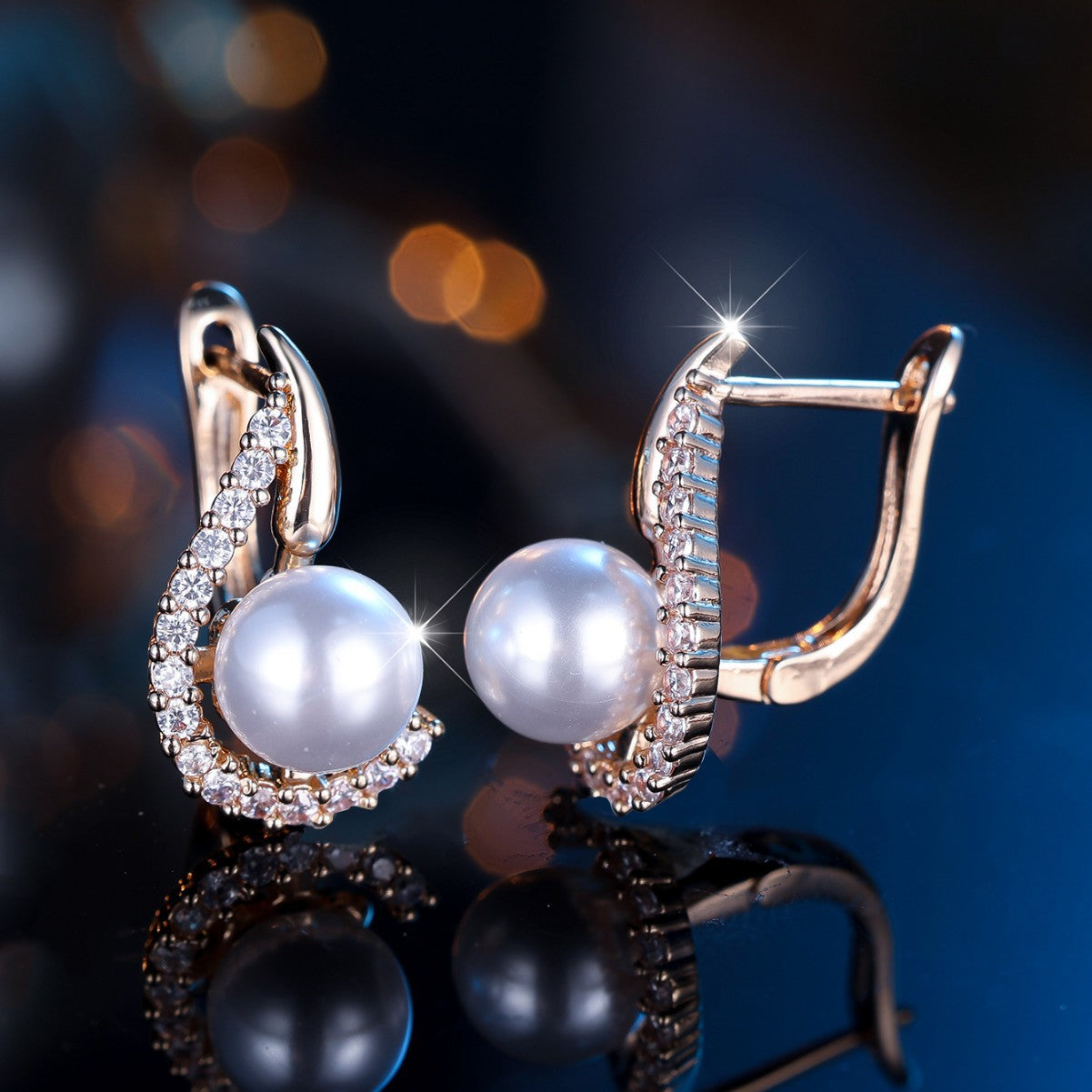 Pearl Diamond Round Earrings