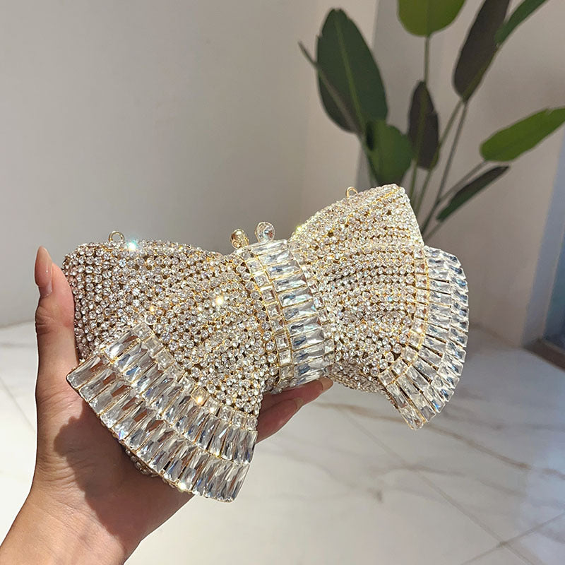 Metal Bow Clutch Crossbody Bag