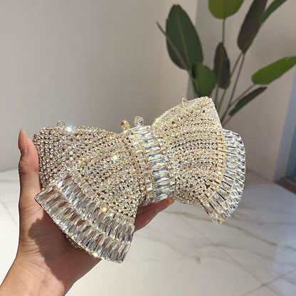 Metal Bow Clutch Crossbody Bag