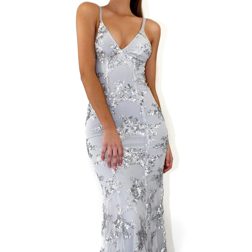 Dress V-neck Brace Backless Sequined Long Night Dresses