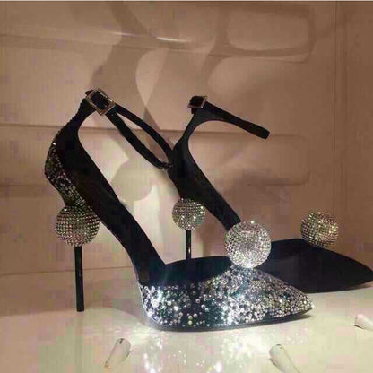 Rhinestone Pointed High Heels