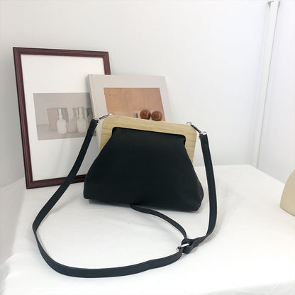 Leather Wooden Clip Clutch