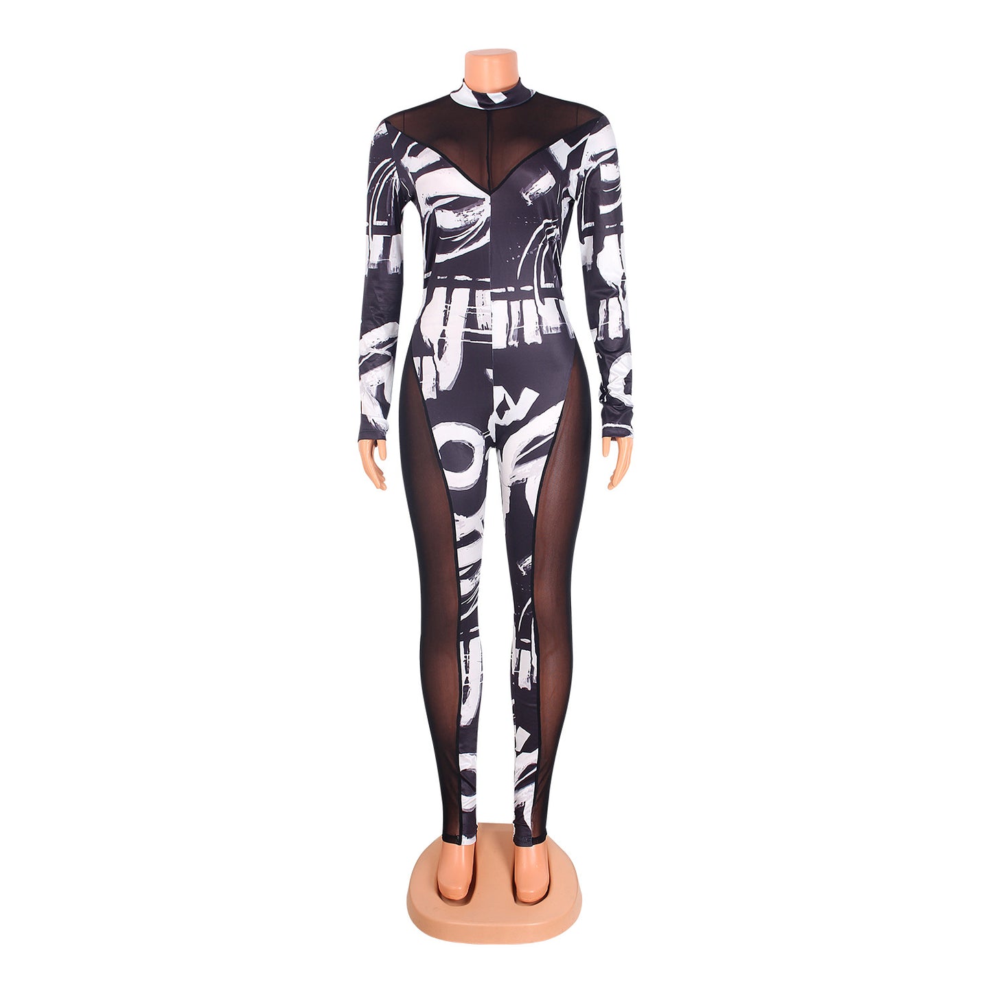 Skinny Mesh Stitching Jumpsuit