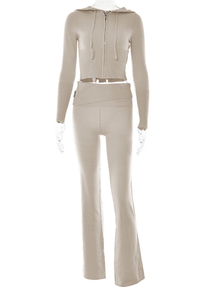 High Waist Long Sleeves Trousers Two-piece Set