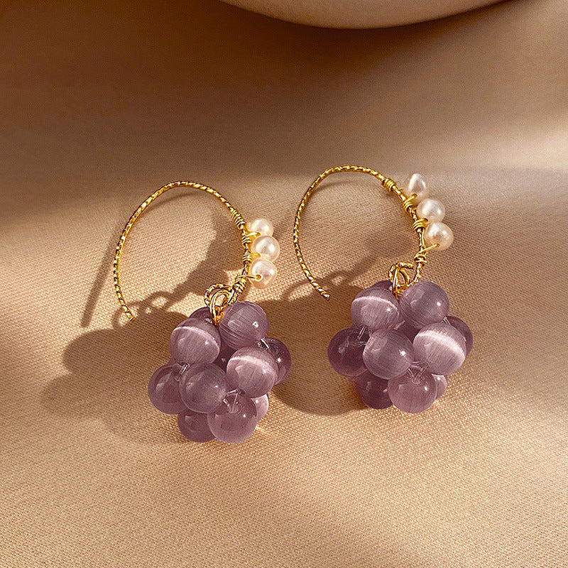 Purple Grape Ball Hook Earrings