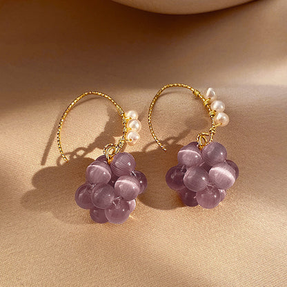 Purple Grape Ball Hook Earrings