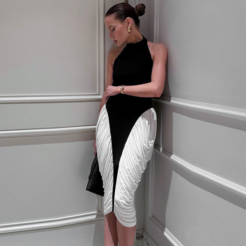 Slim Fit Sleeveless Halter Backless Side Pendant Dress