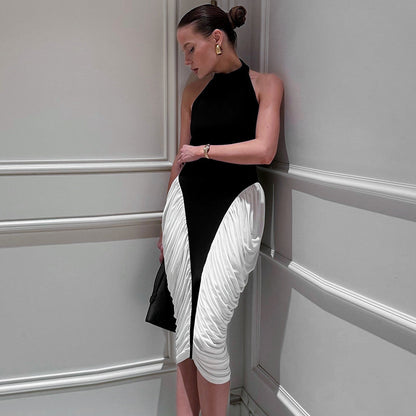 Slim Fit Sleeveless Halter Backless Side Pendant Dress