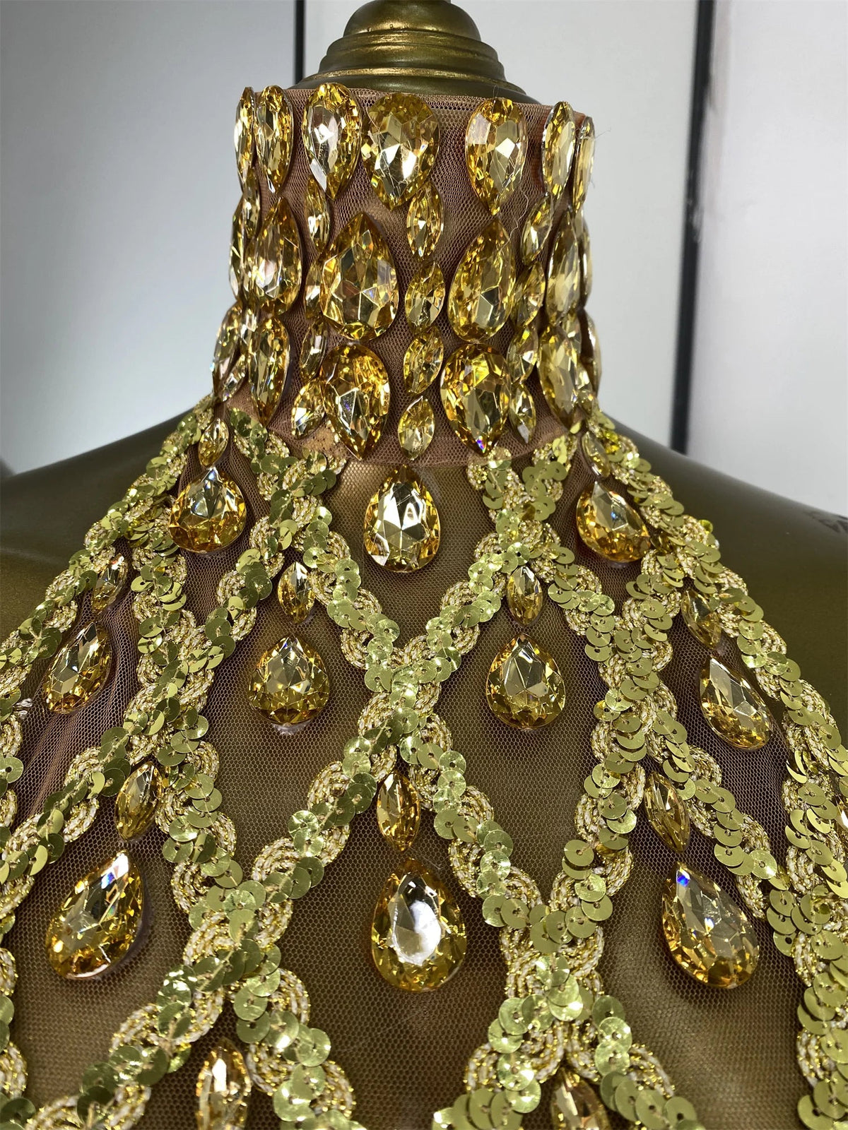 Sparkly Rhinestones Sequins Mesh Laced-Up Back Top