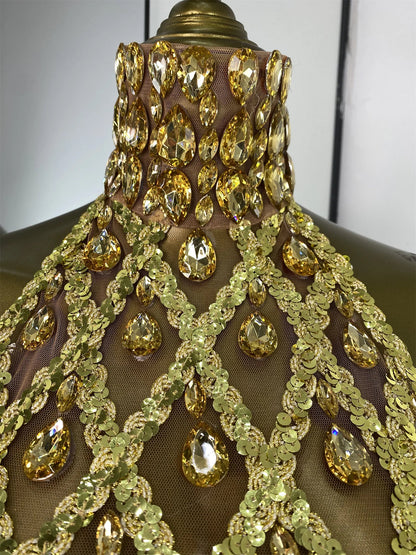 Sparkly Rhinestones Sequins Mesh Laced-Up Back Top