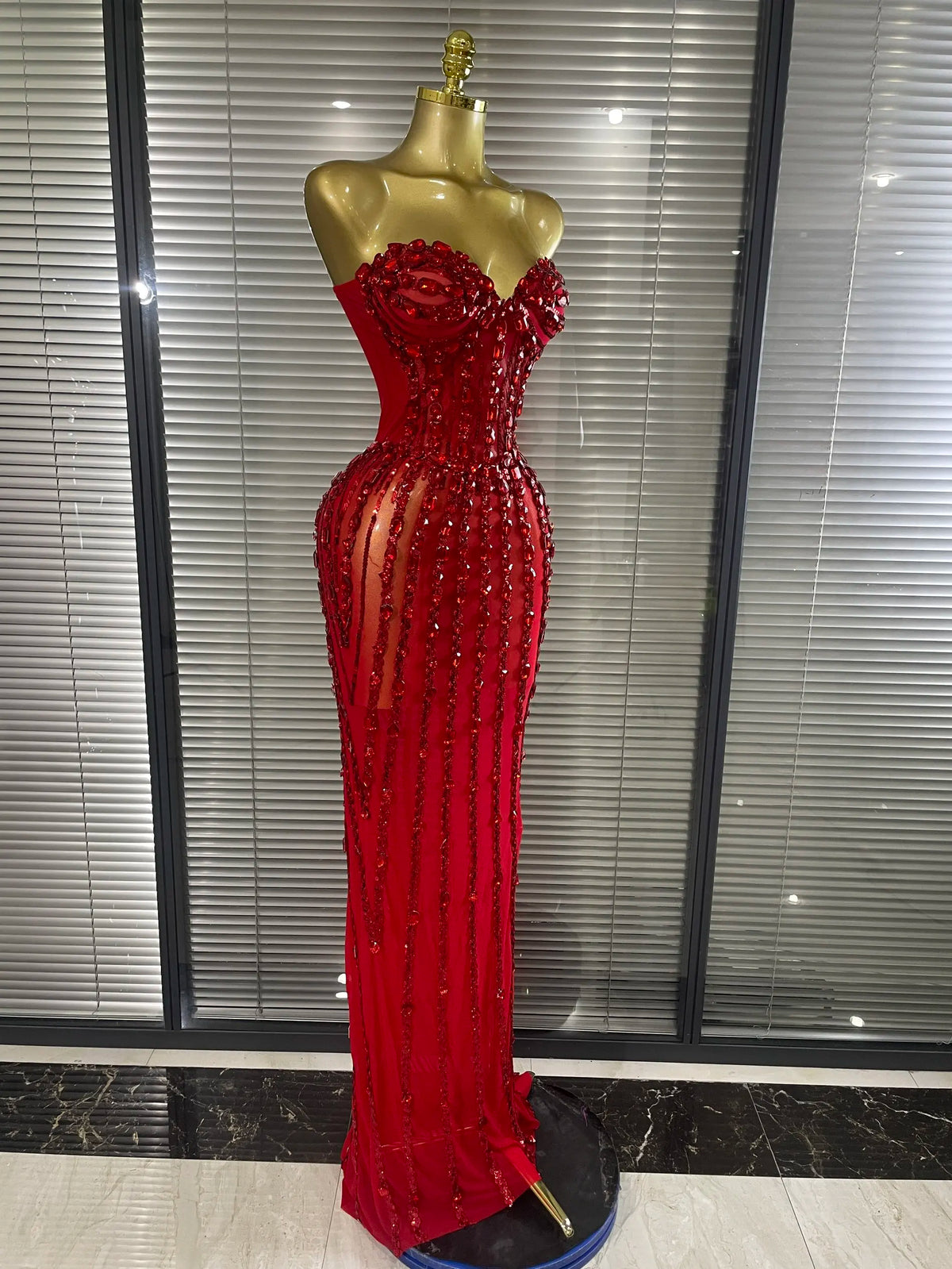 Sparkly Crystal Women Sexy Strapless Mesh See Through Long Maxi Bodycon Dress Elegant Evening Party Birthday Wedding Wear