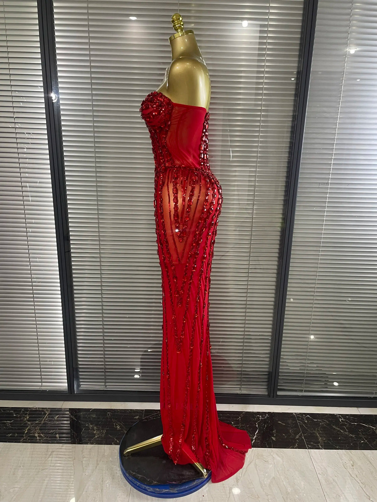 Sparkly Crystal Women Sexy Strapless Mesh See Through Long Maxi Bodycon Dress Elegant Evening Party Birthday Wedding Wear