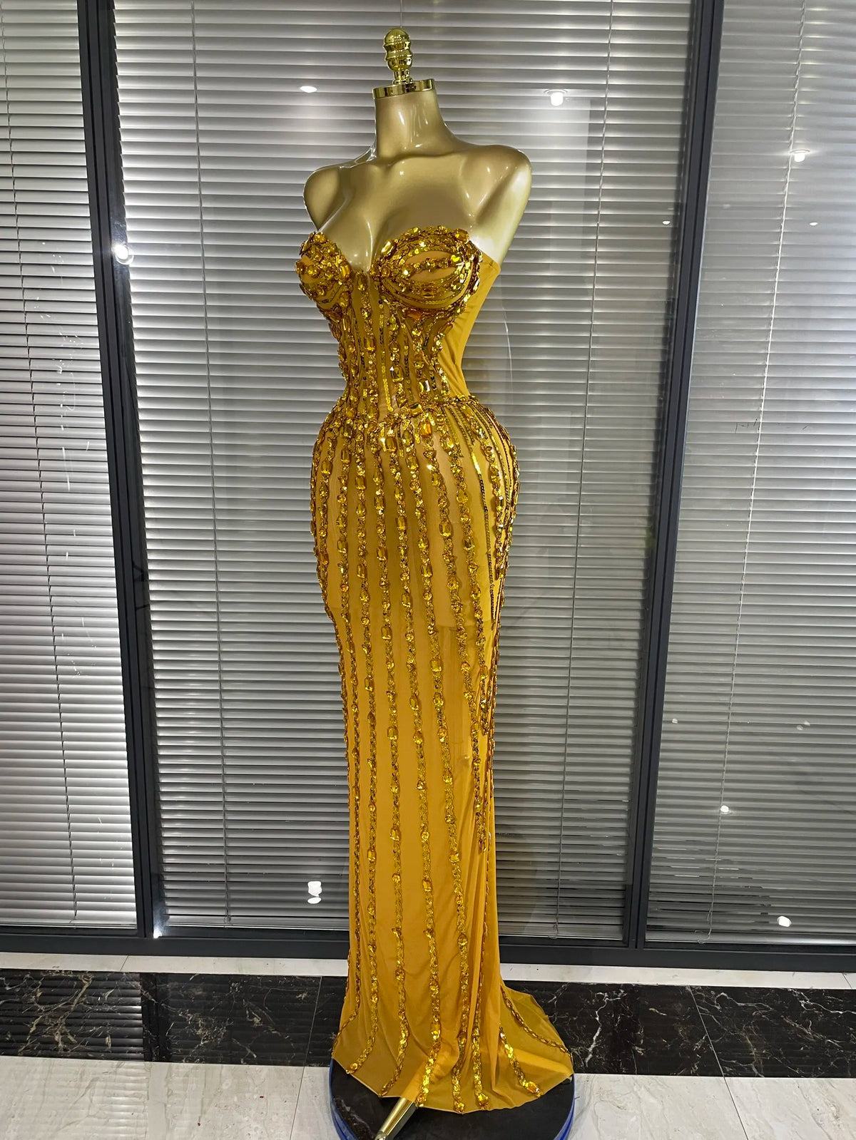 Sparkly Crystal Women Sexy Strapless Mesh See Through Long Maxi Bodycon Dress Elegant Evening Party Birthday Wedding Wear