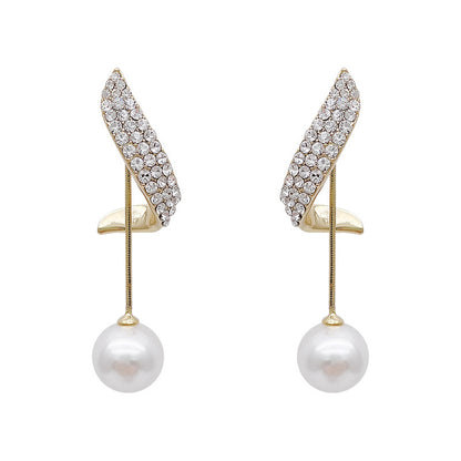 Two Full Diamond Wings Pearl Earrings Personality