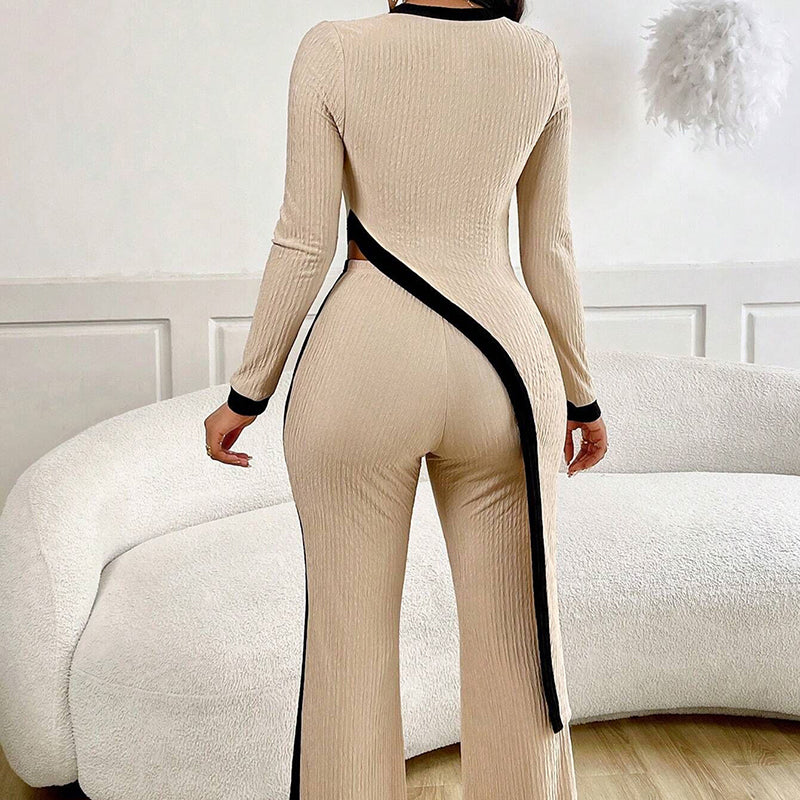 2 Piece Outfit Sexy Asymmetrical Hem Long Sleeve