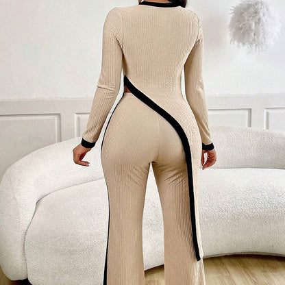 2 Piece Outfit Sexy Asymmetrical Hem Long Sleeve