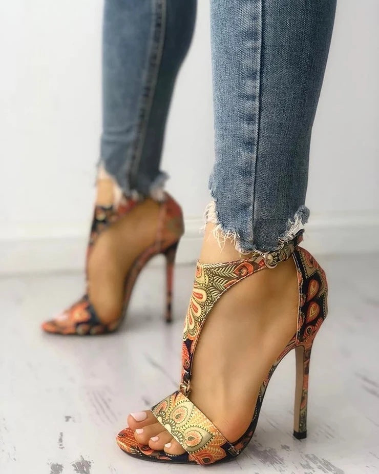 Printed Stiletto Heel Sandals