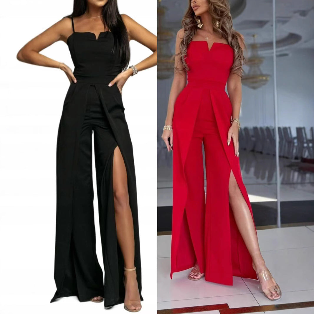 Bodycon Slit Pants Bustier Strap Jumpsuit