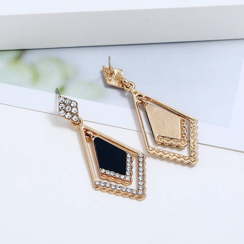Simple Diamond-set Geometric Rhombus Earrings