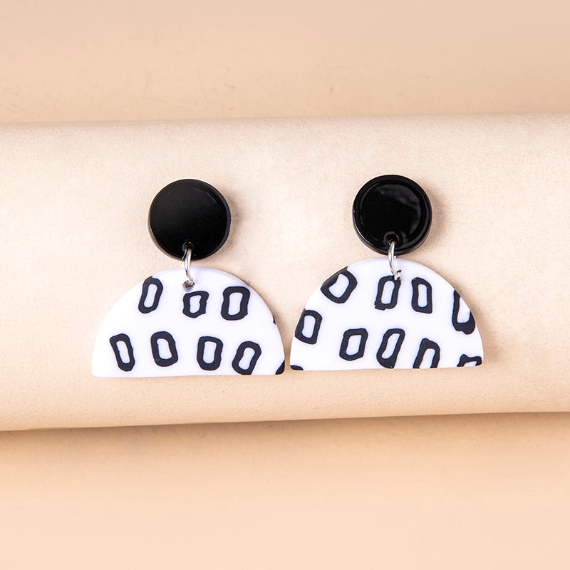 Black White Small Circle Dot Acrylic Earrings For Women