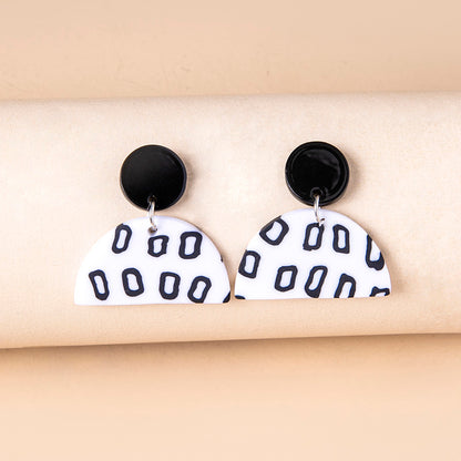 Black White Small Circle Dot Acrylic Earrings For Women